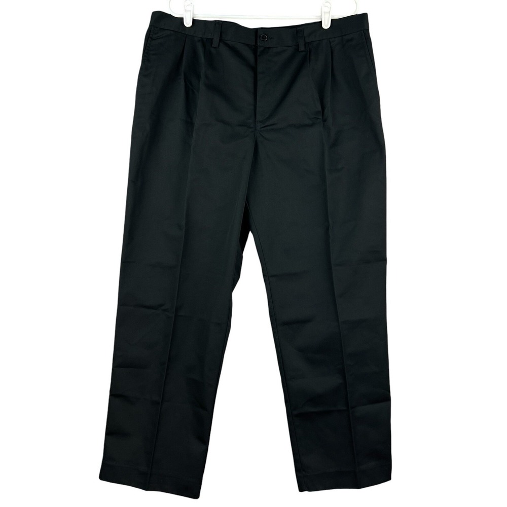 NWT Edwards Men's Black Pants Size 38x30 Poly Cotton Woven Pleated Front